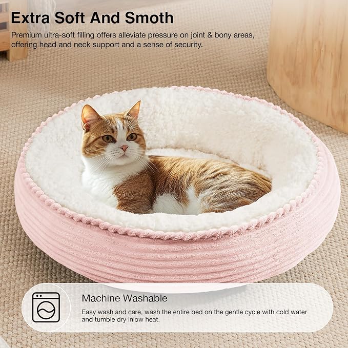 Love's cabin Round Donut Cat and Dog Cushion Bed, 20in Pet Bed - Image 4