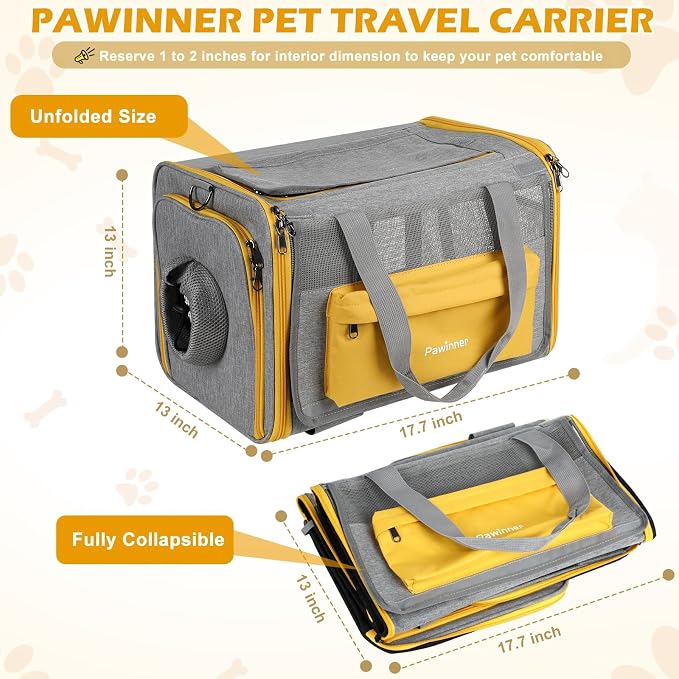 Pawinner Cat Carriers, 17.7"x13"x13" Collapsible Pets Travel Carriers Dog - Image 4