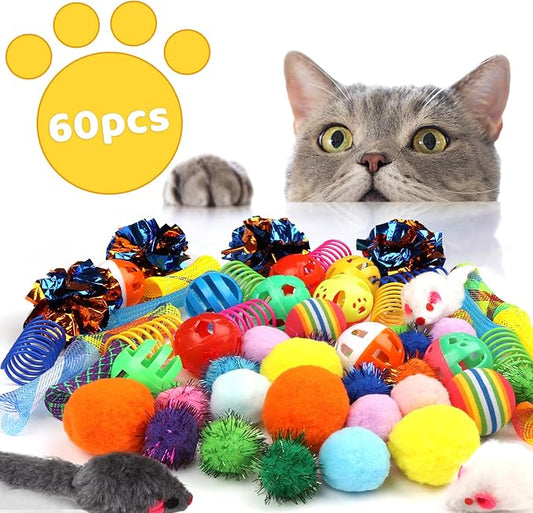 Kitten Toys, Cat Mouse Toy, Kitten Sparkle Crinkle Balls Furry Soft Pom Pom - Image 2