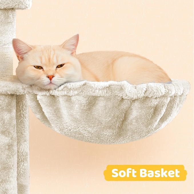 Yaheetech Cat Tree, 67in Large Tower w/ 3 Removable Teaser Sticks, 2 Kitten-Ear - Image 8