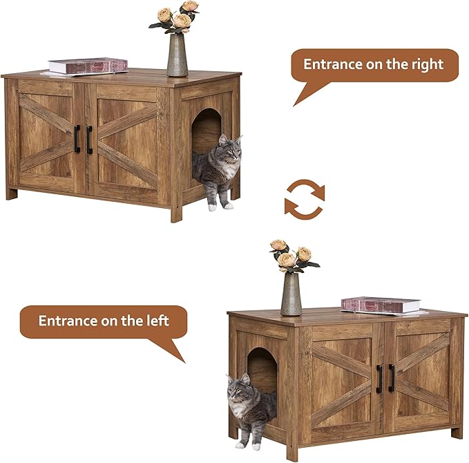 Homhedy Cat Litter Box Enclosure, Wooden Cat Washroom Furniture - Image 8