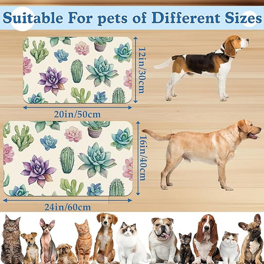 Cactus Flower Pet Feeding Mat for Floors–Christmas Stocking Absorbent Quick Dry - Image 2