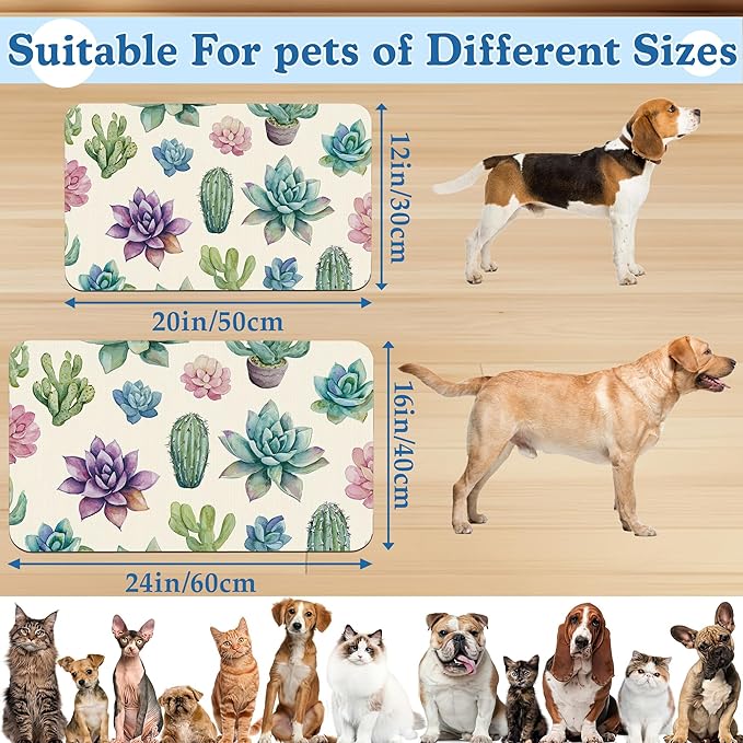 Cactus Flower Pet Feeding Mat for Floors–Christmas Stocking Absorbent Quick Dry - Image 2