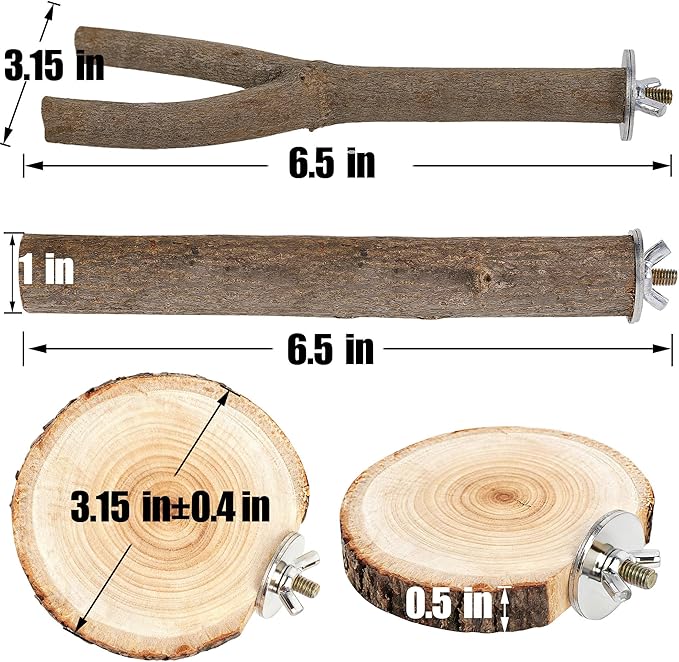 6 PCS Bird Perch Set, Natural Birch Wood Straight & Forked Perches - Image 2