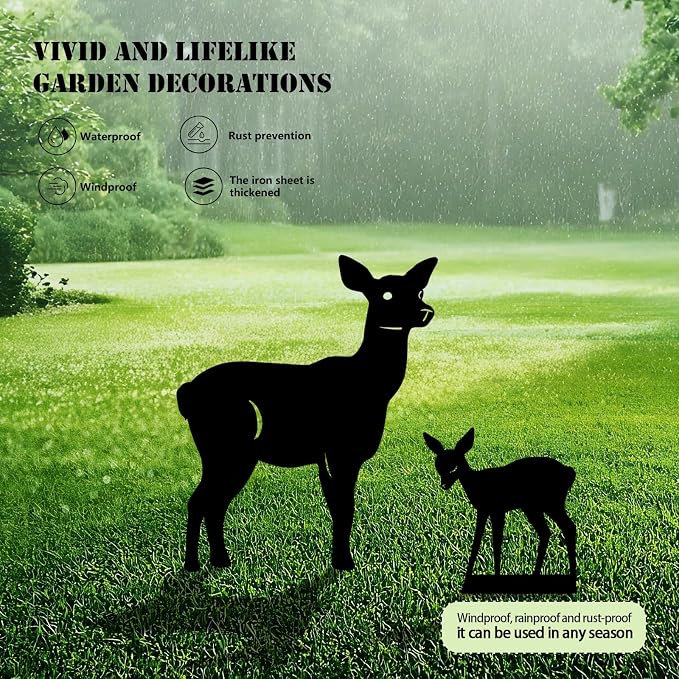 3 Pack Deer Metal Garden Decorative Stakes, Weather Proof Silhouette Statues - Image 3