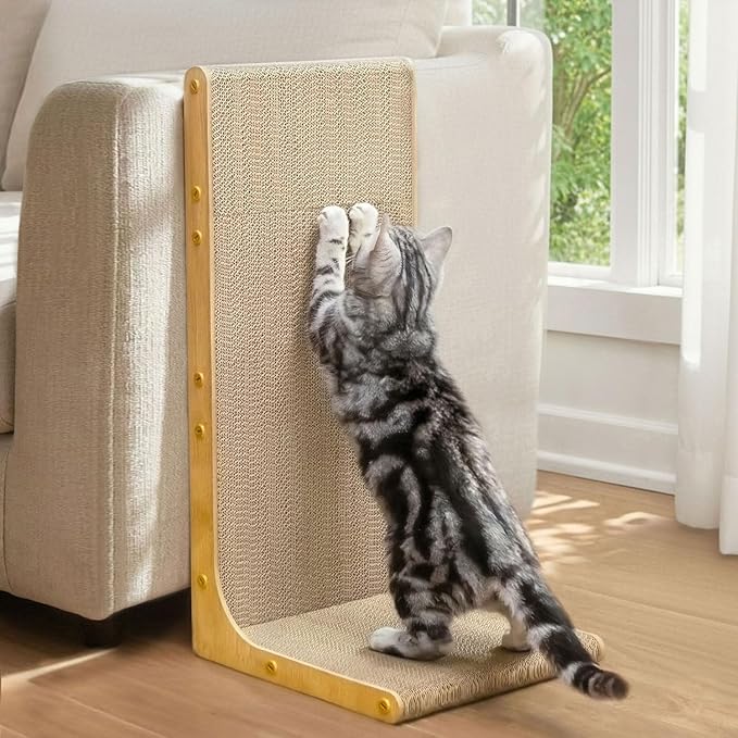 Cardboard Cat Scratcher, 23 Inch L Shape Scratch Pad Wall Mounted, Vertical by Conlun