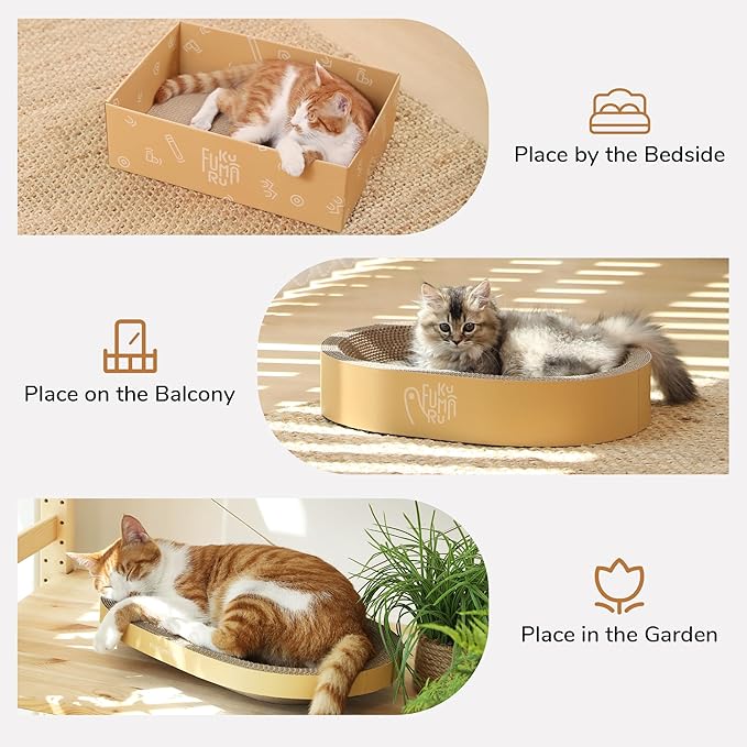 FUKUMARU 3PCS Cardboard Cat Scratcher Bed, Durable Oval Cat Scratch Bed Pads - Image 7