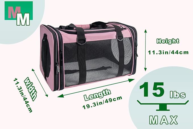 Soft-Sided Pet Carrier for Cats Small Dogs of 15 Lbs Medium Pink - Image 7