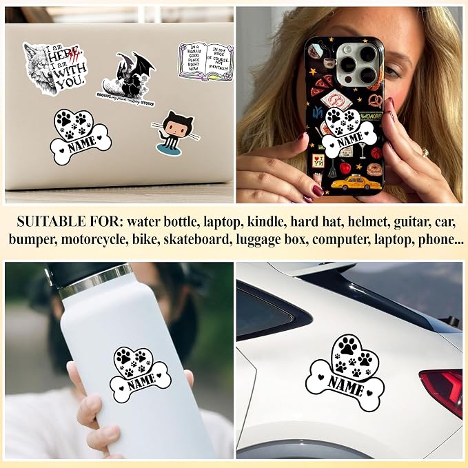 Custom Dog Paw Bone Sticker Personalized Pet Name Decal Cute Heart and Pawprint - Image 5
