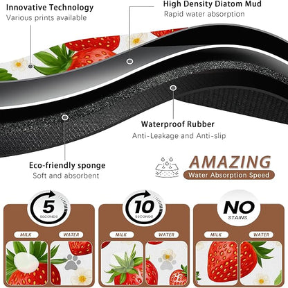 Cute Strawberry Flower Dog Cat Food Mat, Absorbent Pet Feeding Mat - Image 3