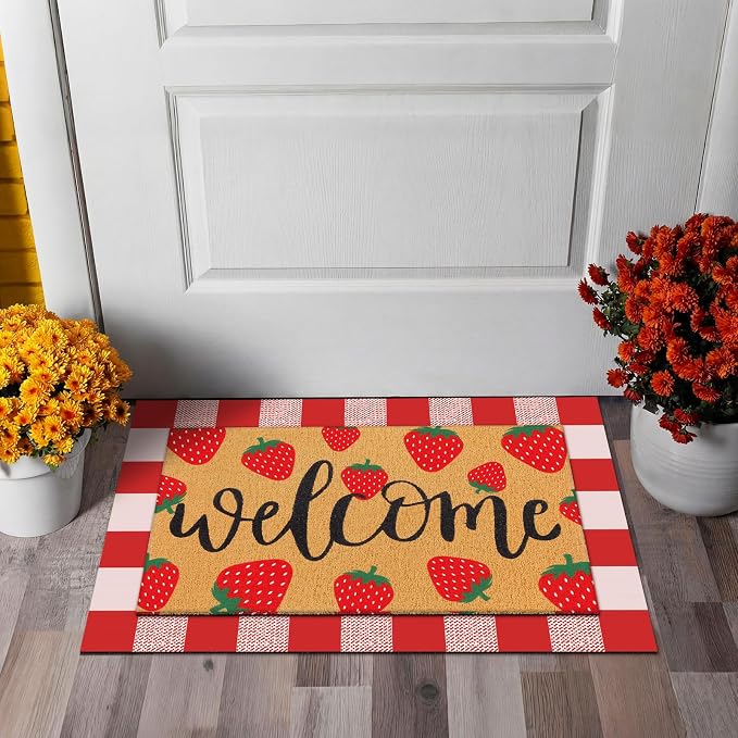 Tinideya 2 Pcs Strawberry Door Mat Fruit Pattern Design Welcome Non Slip Coir - Image 5
