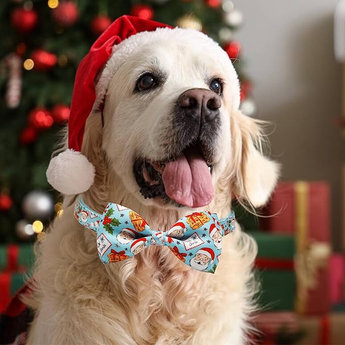 Christmas Dog Collar with Bow Tie Set, Holiday Santa Claus Pattern Pet Collar - Image 5
