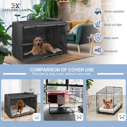 Explore Land Dog Crate Cover Heavy Duty Polyester Pet Kennel Sunshade Universal - Image 3