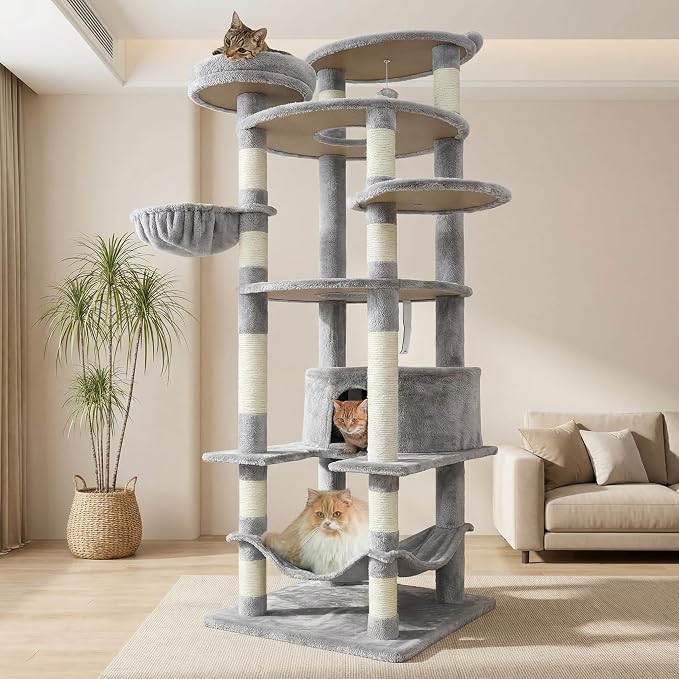 78.8" Large Cat Tree Tower for Indoor Kitties, Sisal Scratching Posts, Hammock by KWOJU