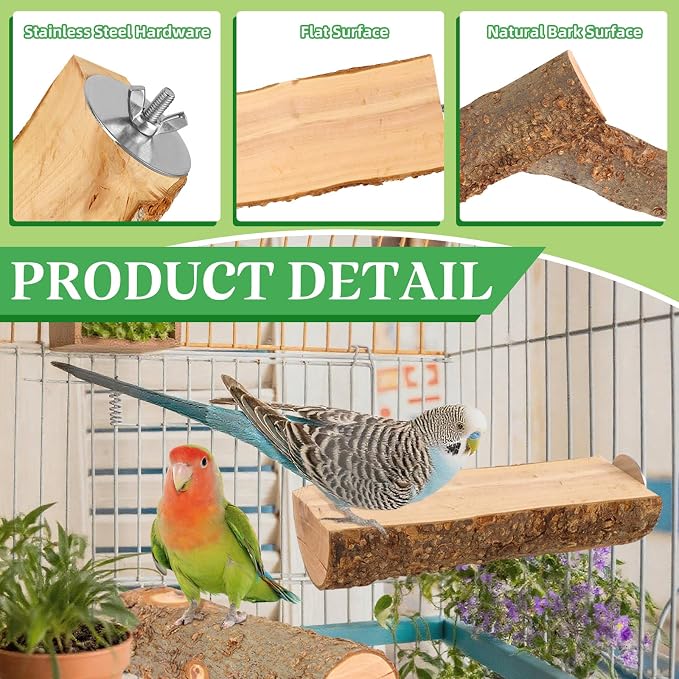 2PCS Natural Wood Bird Perch Platform - Image 3