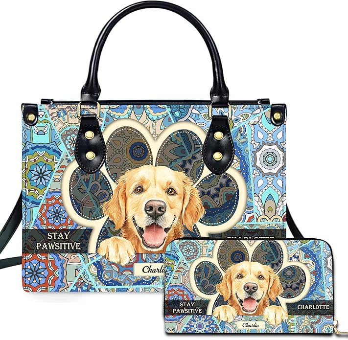 Personalized Pet Mom Leather Handbag – Custom Name Dog Cat Photo Purse by Encycom