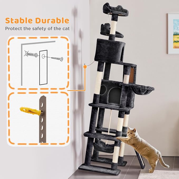 Yaheetech Cat Tree, 82.5in Extra Large Tower w/Cute Perches, Cozy Condo - Image 6