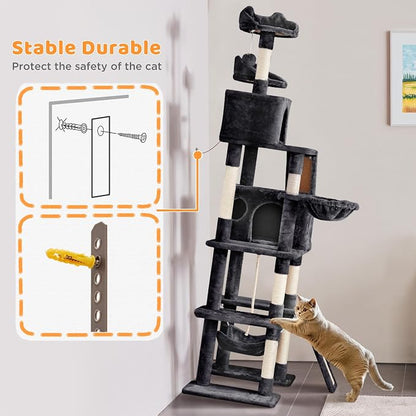 Yaheetech Cat Tree, 82.5in Extra Large Tower w/Cute Perches, Cozy Condo - Image 6