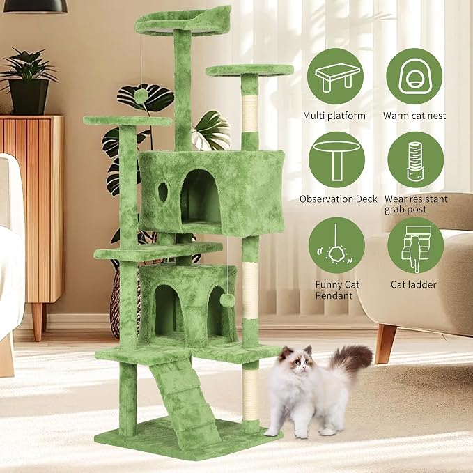 BestPet | 70" Cat Tree Tower | Green | Sturdy, Hanging Cat Toys, Observation - Image 5