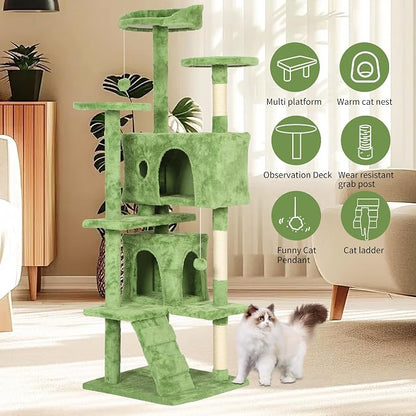 BestPet | 70" Cat Tree Tower | Green | Sturdy, Hanging Cat Toys, Observation - Image 5