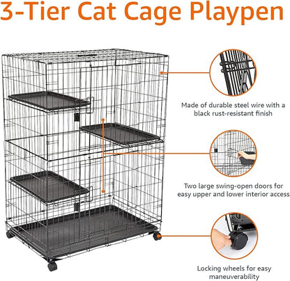 Amazon Basics Large 3-Tier Cat Cage Playpen - Image 3