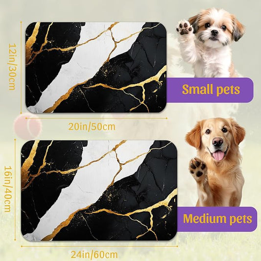 Black Gold Marble Dog and Cat Food Mat, Absorbent Feeding Placemat, Waterproof - Image 2