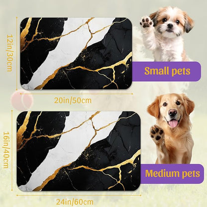 Black Gold Marble Dog and Cat Food Mat, Absorbent Feeding Placemat, Waterproof - Image 2