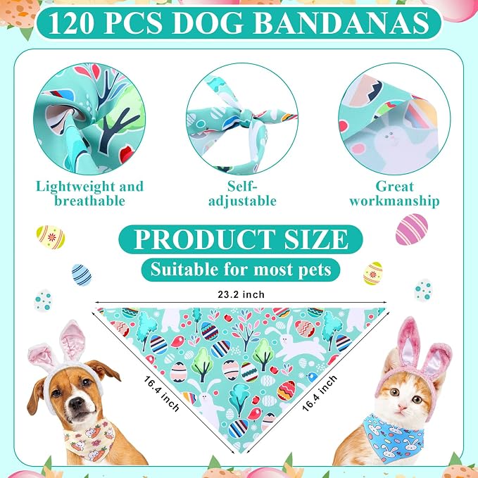 Sanwuta 120 Pcs Easter Dog Bandanas Bulk Rabbits Patterns Bandanas - Image 2