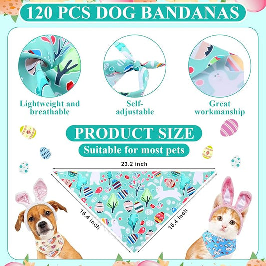 Sanwuta 120 Pcs Easter Dog Bandanas Bulk Rabbits Patterns Bandanas - Image 2