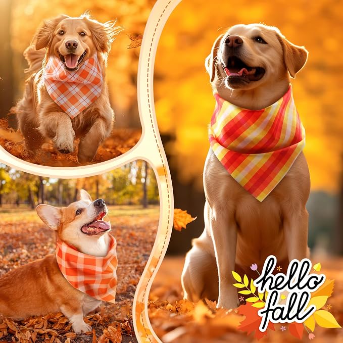 Weewooday 50 Pcs Thanksgiving Fall Dog Bandanas Bulk Plaid Bandanas - Image 4