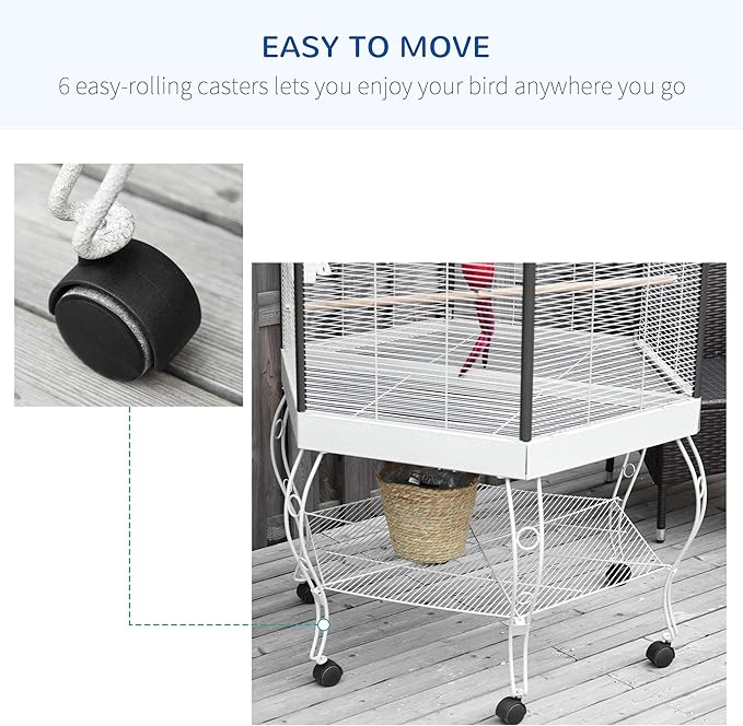 PawHut 44" Hexagon Covered Canopy Portable Aviary Flight Bird Cage - Image 3