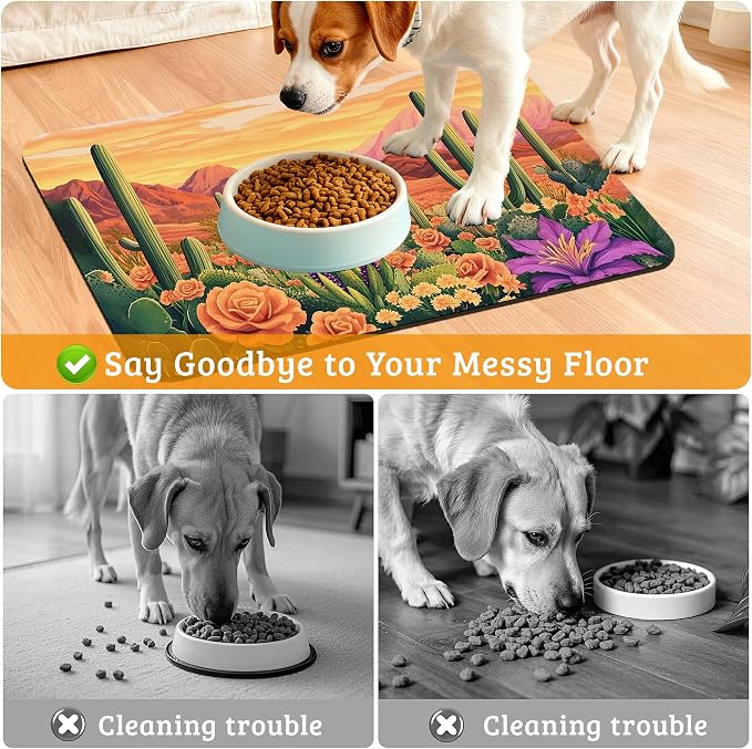 Pet Feeding Mat, Cactus Absorbent Dog Cat Food Mat Desert Dog Mat - Image 4