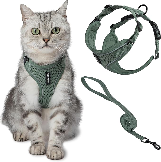 Voyager Escape-Proof Step-in Lock Cat Harness & 5ft Neoprene-Handle Leash Set by BestPetSuppliesLLC