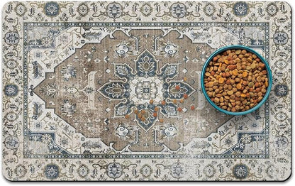 Dog Food Mats for Floors, Absorbent and Quick-Drying Pet Cat Food Mat, by QXWREL