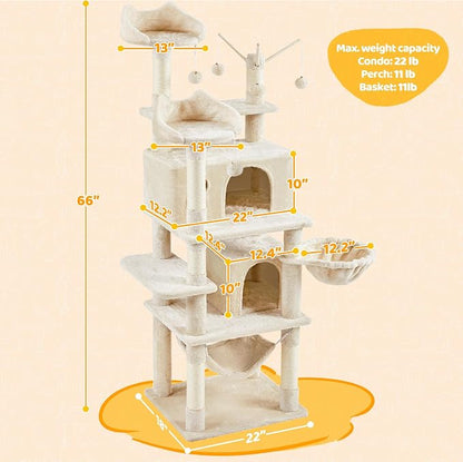 Yaheetech Cat Tree, 67in Large Tower w/ 3 Removable Teaser Sticks, 2 Kitten-Ear - Image 3