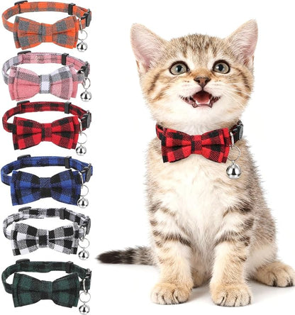 6Pcs Cats Bowtie Collar with Bell, Breakaway Cats Collars, Classic Plaid Kitten by Unknown