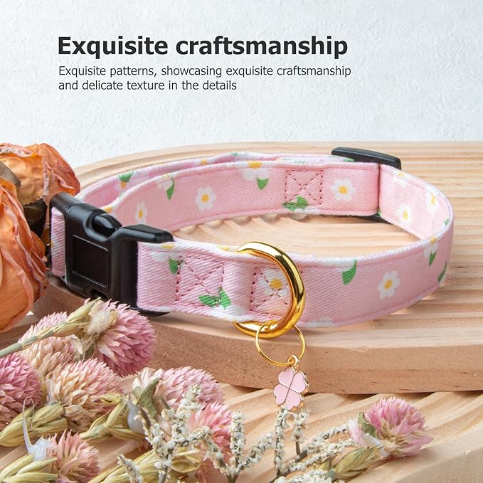 Cotton Handmade Dog Collar Cute and Distinctive Patterns Pink Flower - Image 5