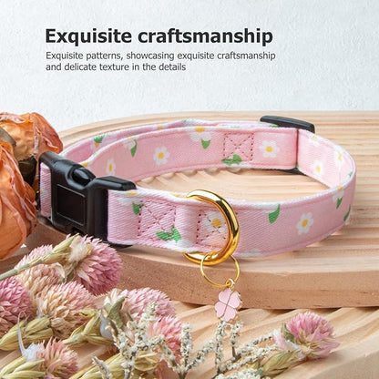 Cotton Handmade Dog Collar Cute and Distinctive Patterns Pink Flower - Image 5