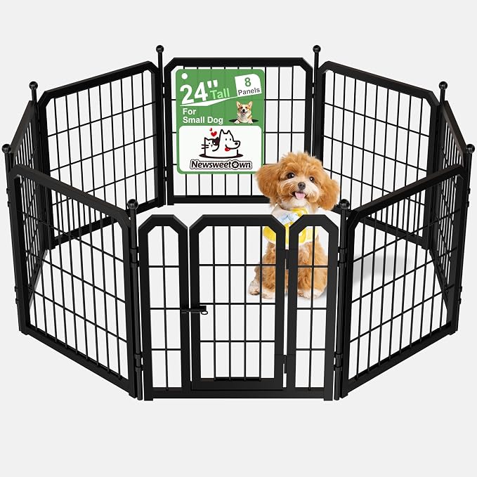 Dog Playpen for Indoor & Outdoor, 24 inch 8 Panels Metal Puppy Playpen for by Newsweetown
