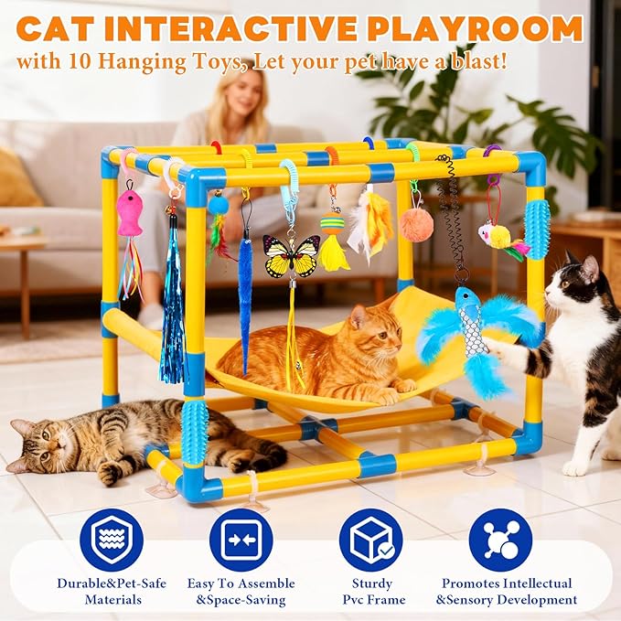 Cat Jungle Gym With Hanging Interactive Toys, Hammock Cat Activity Center - Image 5