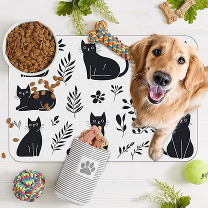 Cute Black Flower Dog Cat Food Mat, Absorbent Pet Feeding Mat - Image 7