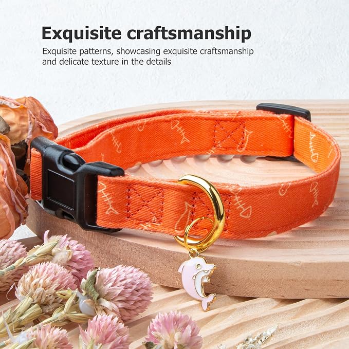 Cotton Handmade Dog Collar Cute and Distinctive Patterns Orange Fish - Image 5