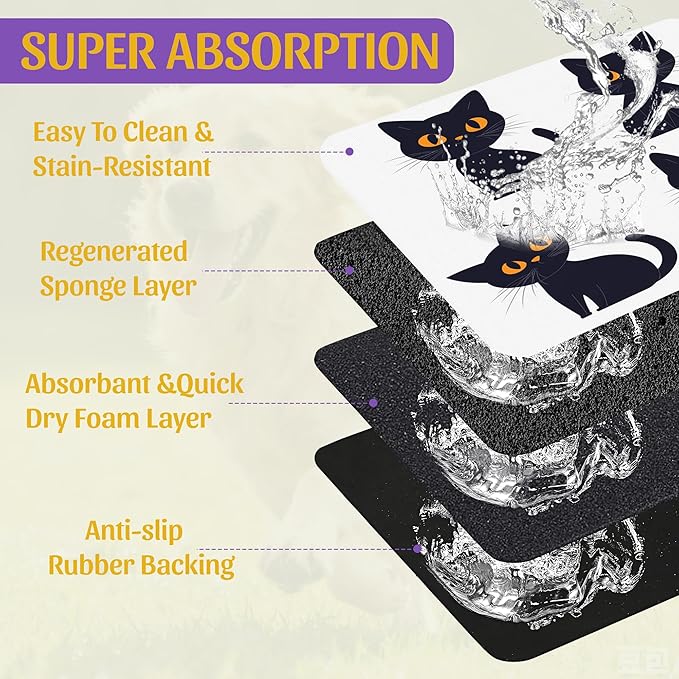 Cute Black Cats Pet Feeding Mat, Absorbent Dog and Cat Bowl Pad, Fast Dry - Image 3