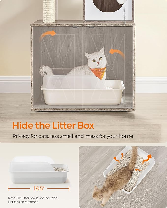 Feandrea Cat Tree with Litter Box Enclosure, 70.1-Inch Tall Cat Tower, 2-in-1 - Image 7