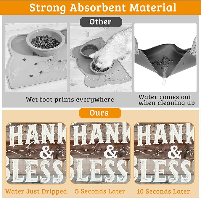 Thankful Feeding Mat, Blessed Absorbent Quick-Dry Cat Dog Food and Water Bowl - Image 3