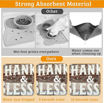 Thankful Feeding Mat, Blessed Absorbent Quick-Dry Cat Dog Food and Water Bowl - Image 3