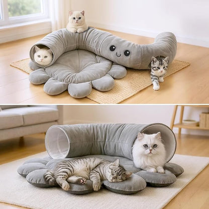 Cat Tunnel Bed for Indoor Cats, Peekaboo Cat Cave Bed, Cat Tunnel Christmas - Image 7