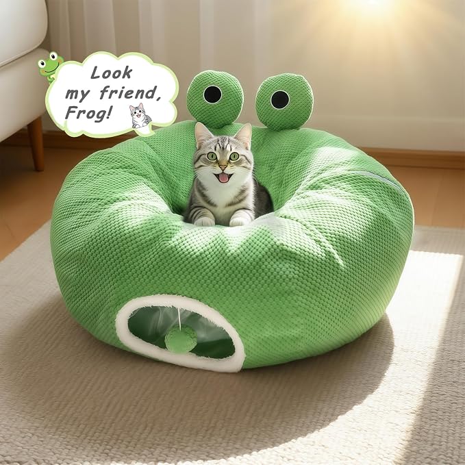 Cat Tunnel Bed for Indoor Cats, Peekaboo Cat Cave Bed, Soft Cat Donut Tunnel - Image 3