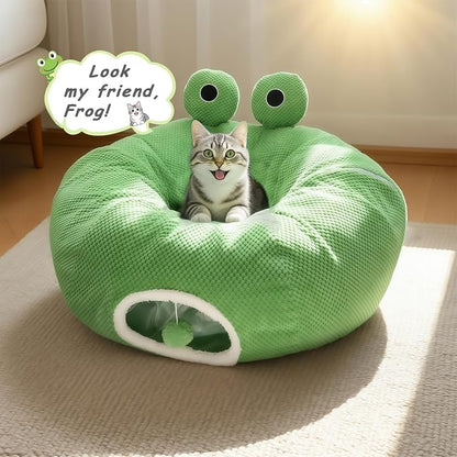 Cat Tunnel Bed for Indoor Cats, Peekaboo Cat Cave Bed, Soft Cat Donut Tunnel - Image 3