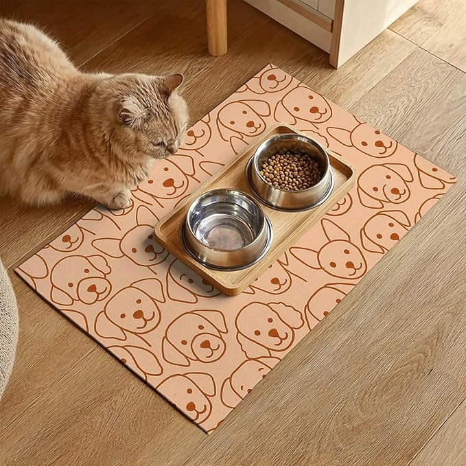 Adorable Cute Dog Faces Pattern Pets Food Mat Spill-Proof Pets Feeding Mats - Image 2
